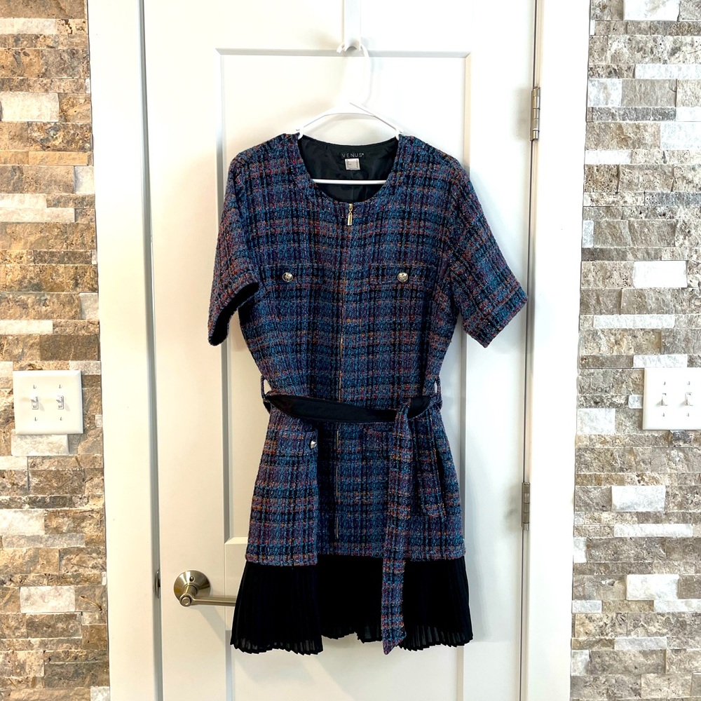 Venus Tweed and Pleated Skirt Dress